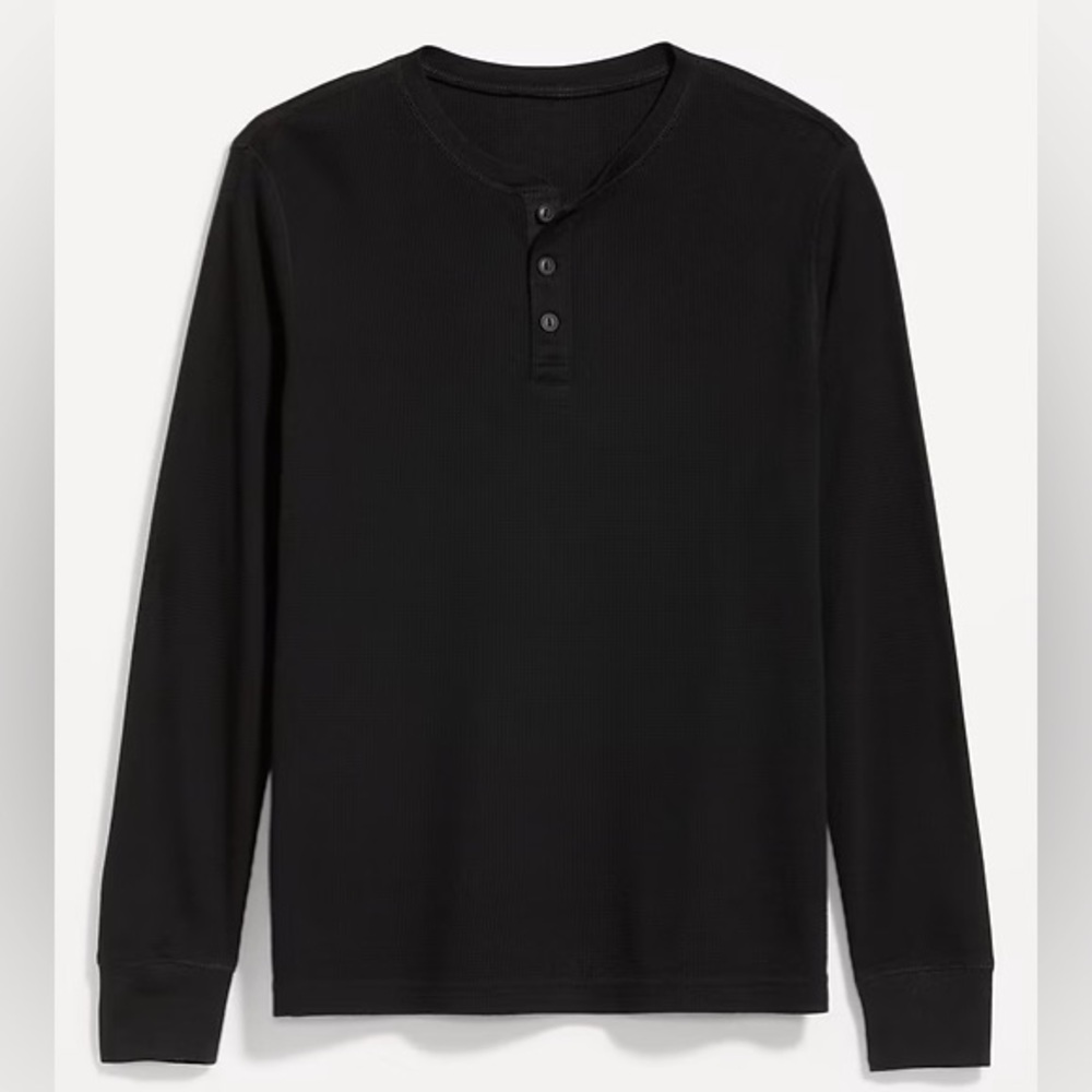Waffle-Knit Long Sleeve Henley